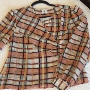 Plaid Wrap-Style Blouse in Mauve Pink